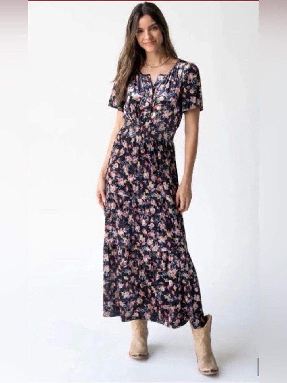 Natural Life Bella Floral Velvet Maxi Dress